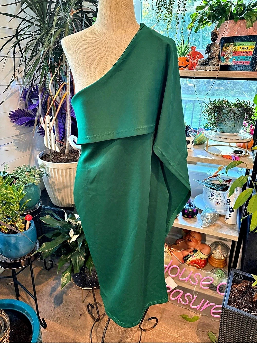 Club Large London Linden Light Green Bodycon Cape-Sleeve Midi Dress One Shoulder